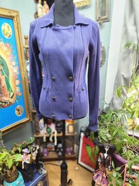 Twink By Simons Navy Double-Breasted Knit Cardigan with Decorative Buttons